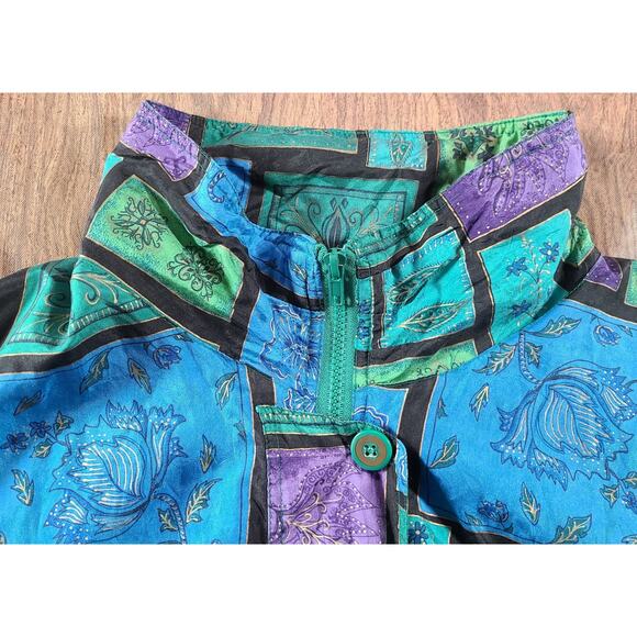 Vintage Women 100% Silk Bomber Jacket Windbreaker Print Vibrant Zip 3X - Picture 11 of 14
